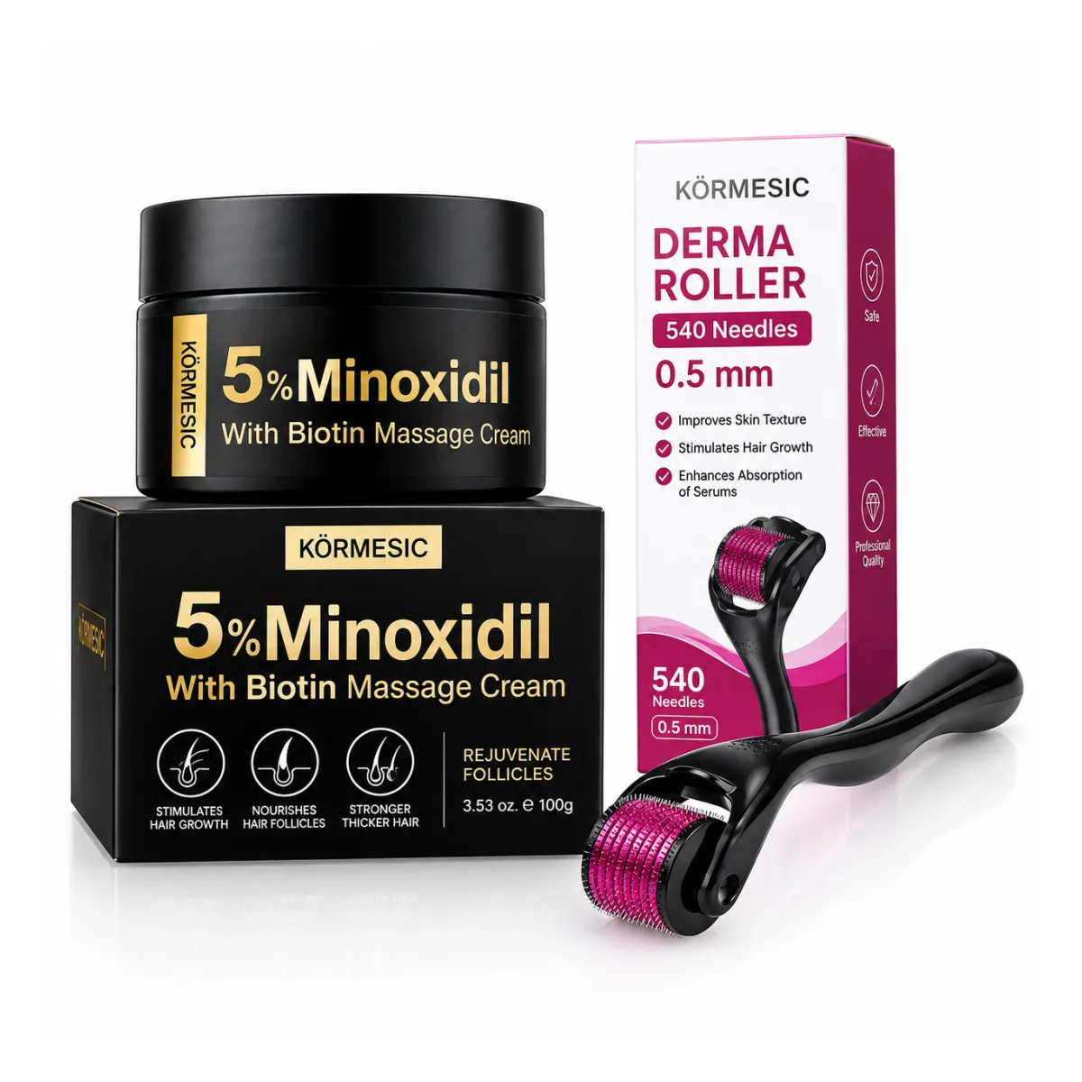 combo Minoxidil crema 5% con Biotina + Derma Roller — Lenka Store El Salvador